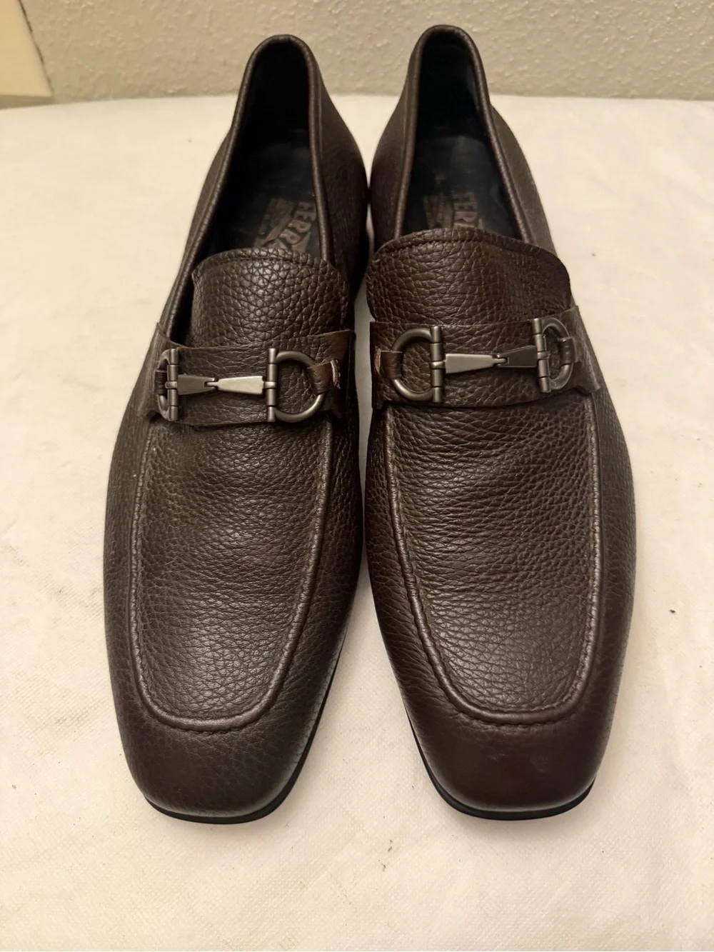SALVATORE FERRAGAMO 'men’s Metrone' Dark Brown Leather Loafers SZ US10,pre-owned